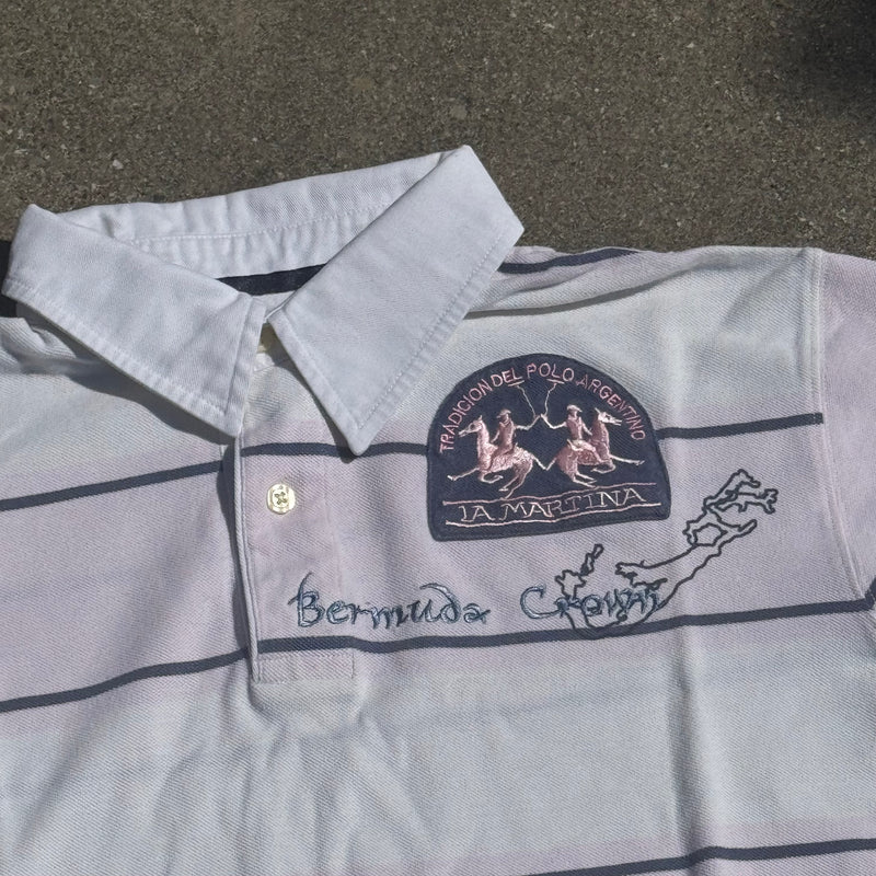 Detailansicht: Sourced limited accessories and clothes La Martina Bermuda striped vintage poloshirt – Logo, Nähte oder Material
