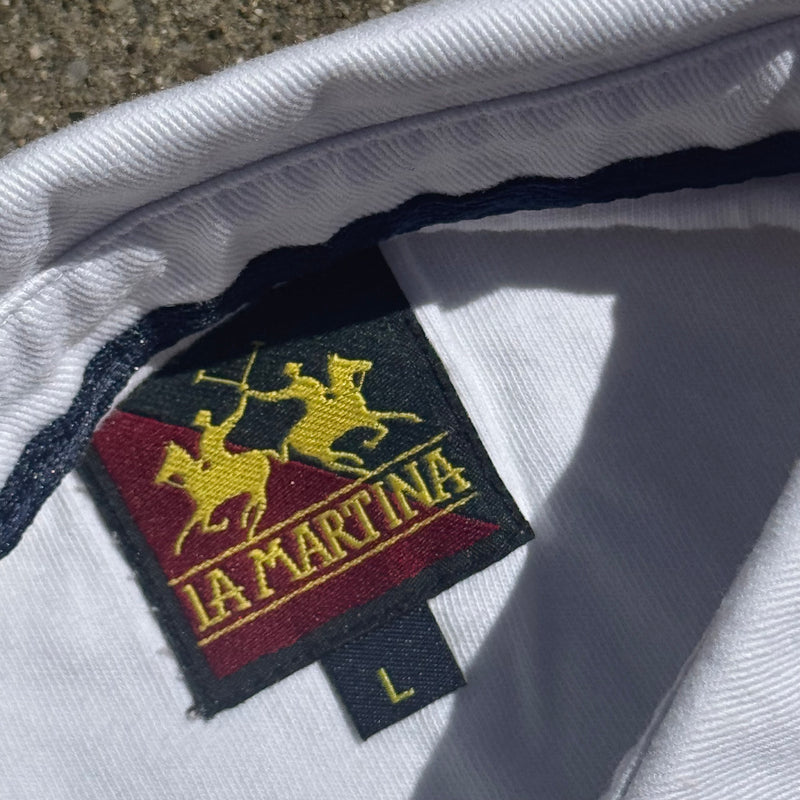 Detailansicht: Sourced limited accessories and clothes La Martina Bermuda striped vintage poloshirt – Logo, Nähte oder Material