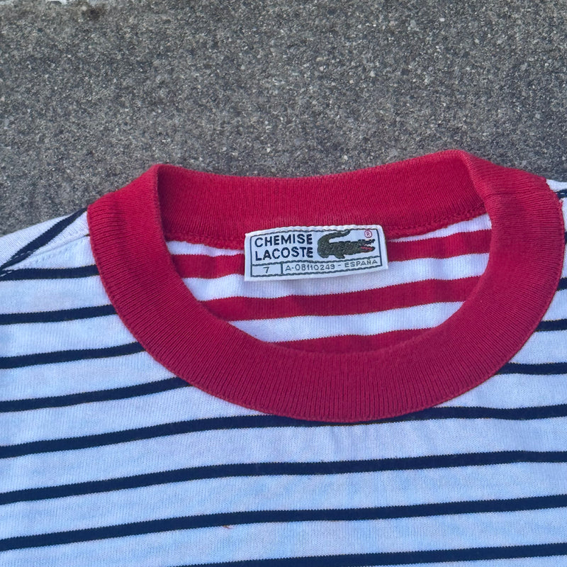 Detailansicht: Sourced limited accessories and clothes Lacoste Yachting vintage striped t-shirt – Logo, Nähte oder Material