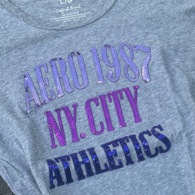 Detailansicht: Sourced limited accessories and clothes Aeropostale y2k glitter womens t-shirt – Logo, Nähte oder Material