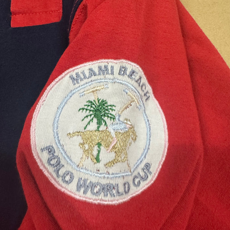 Detailansicht: Sourced limited accessories and clothes La Martina Flamingos red long-sleeve polo shirt – Logo, Nähte oder Material