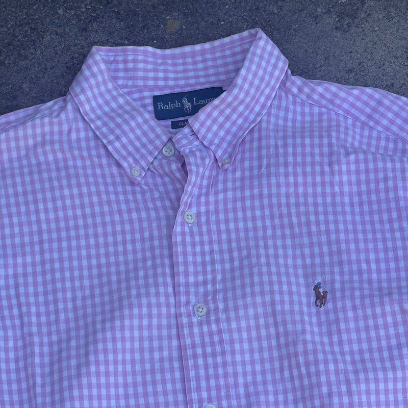 Detailansicht: Sourced limited accessories and clothes Polo Ralph Lauren checkered pink chemise/shirt – Logo, Nähte oder Material