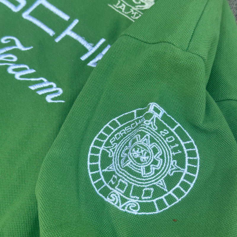 Detailansicht: Sourced limited accessories and clothes La Martina Porsche 2011 longsleeve green polo – Logo, Nähte oder Material