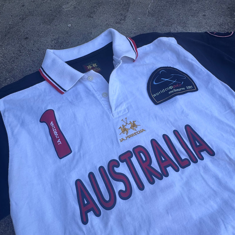 Detailansicht: Sourced limited accessories and clothes La Martina Australia white vintage polo – Logo, Nähte oder Material