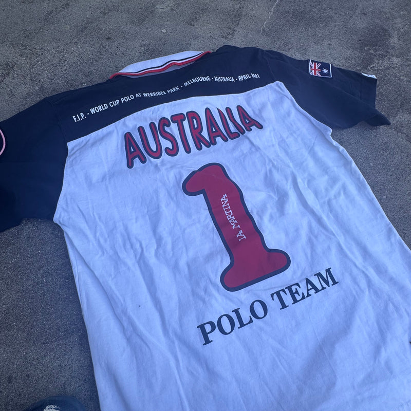 Detailansicht: Sourced limited accessories and clothes La Martina Australia white vintage polo – Logo, Nähte oder Material