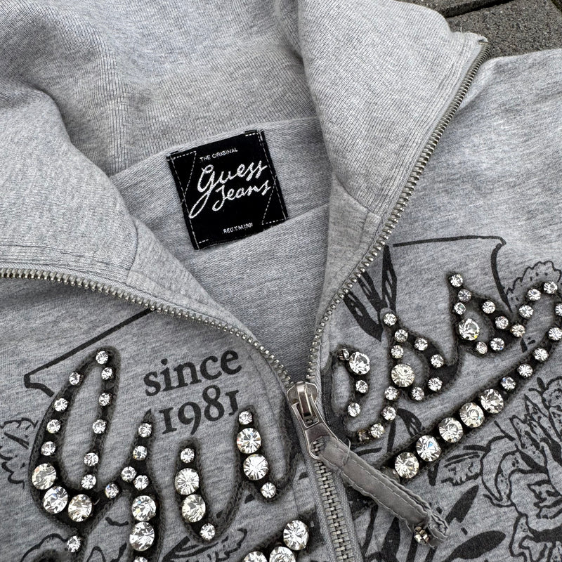Detailansicht: Sourced limited accessories and clothes Guess Erique Par vintage rhinestones zip-up – Logo, Nähte oder Material