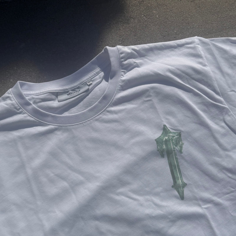 Detailansicht: Sourced limited accessories and clothes Trapstar London white t-shirt – Logo, Nähte oder Material