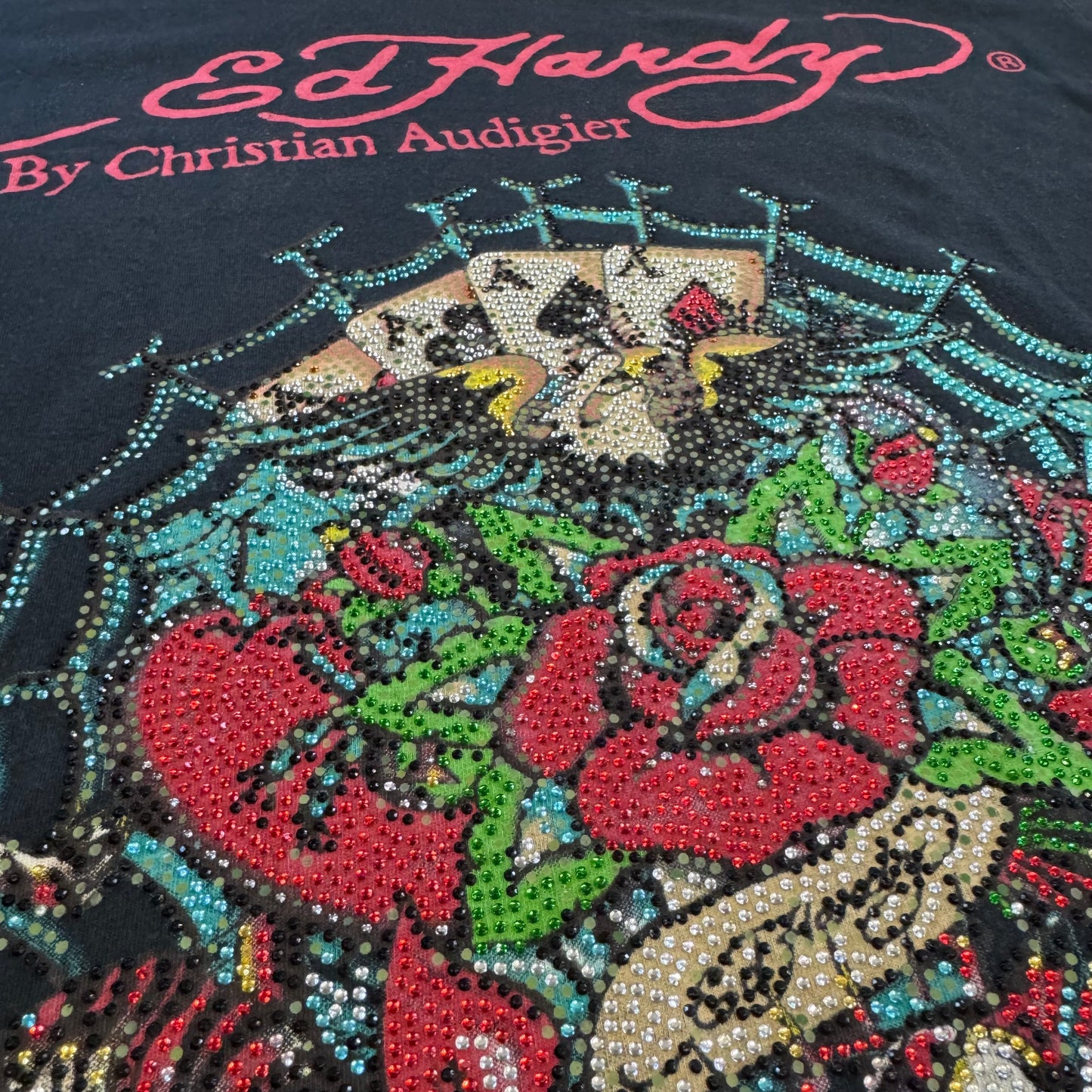 Ed Hardy y2k "asses catcher" rhinestones tee