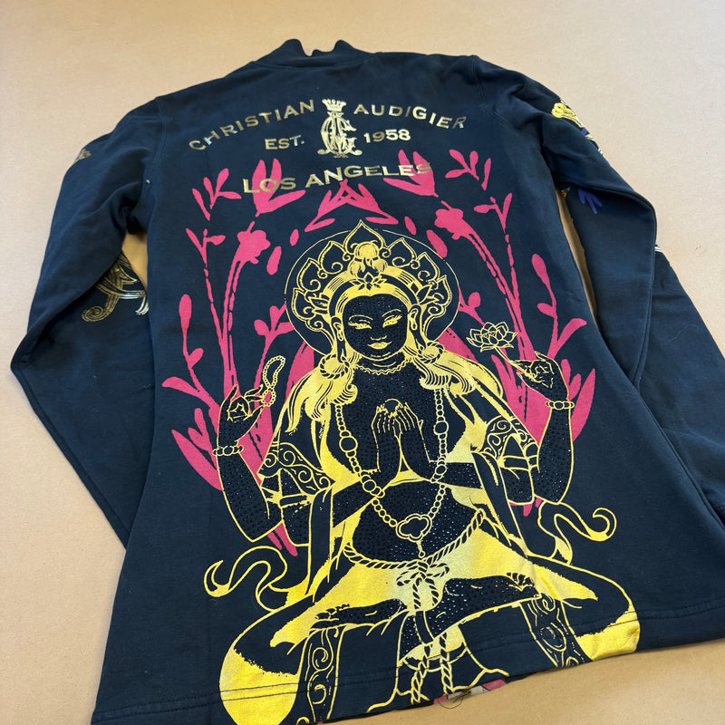 Detailansicht: Sourced limited accessories and clothes Christian Audigier y2k rhinestones zip-up – Logo, Nähte oder Material