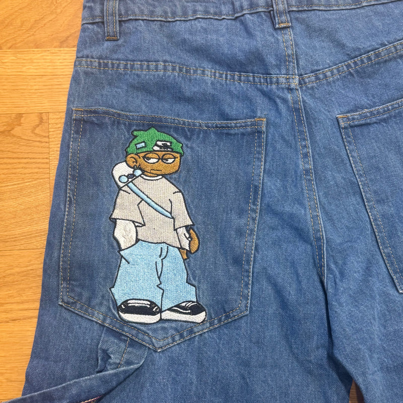 Detailansicht: Sourced limited accessories and clothes Japanese streetwear embroidered baggy jeans – Logo, Nähte oder Material