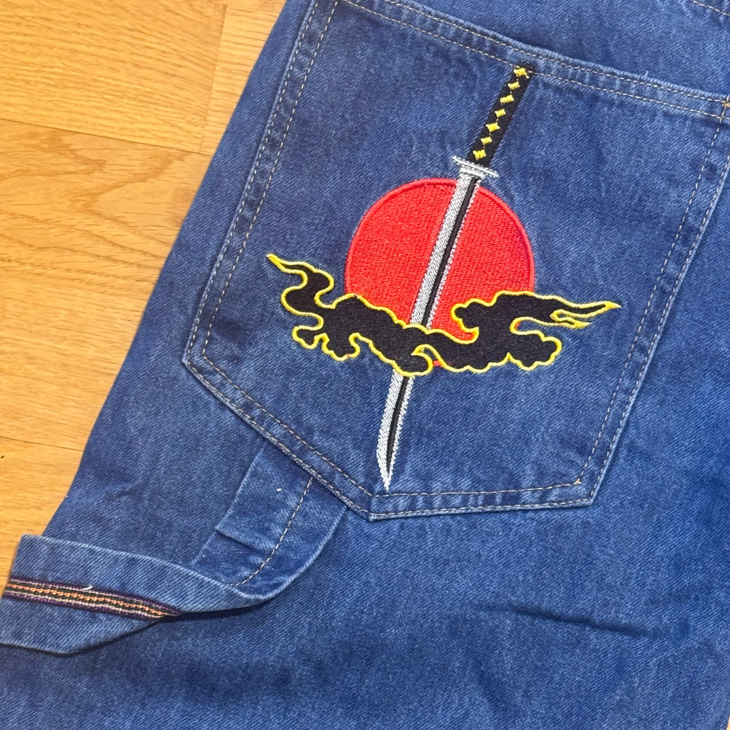 Japanese streetwear embroidered baggy jeans