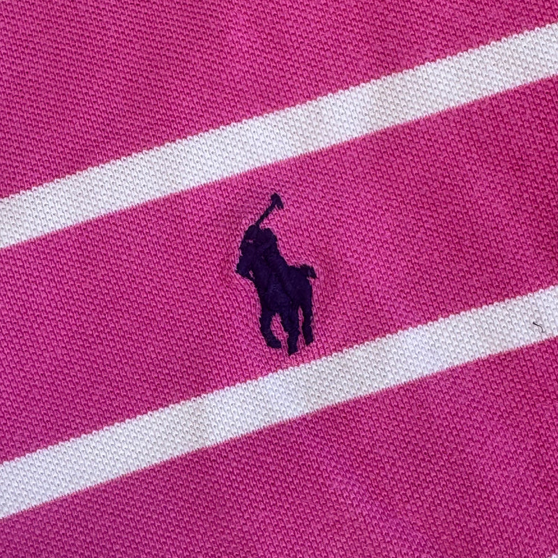Detailansicht: Sourced limited accessories and clothes Polo Ralph Lauren pink striped polo shirt – Logo, Nähte oder Material