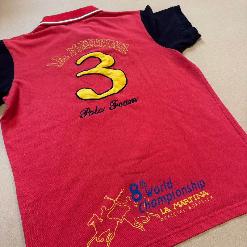 Detailansicht: Sourced limited accessories and clothes La Martina Ferrari vintage poloshirt – Logo, Nähte oder Material