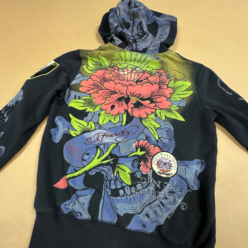Detailansicht: Sourced limited accessories and clothes Ed Hardy stylish zipped hoodie – Logo, Nähte oder Material