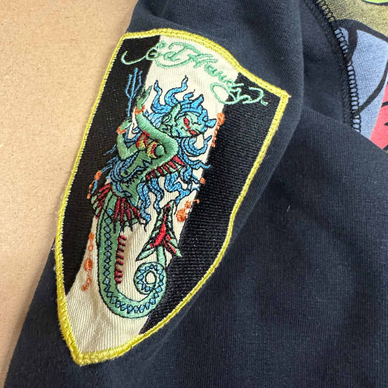 Detailansicht: Sourced limited accessories and clothes Ed Hardy stylish zipped hoodie – Logo, Nähte oder Material