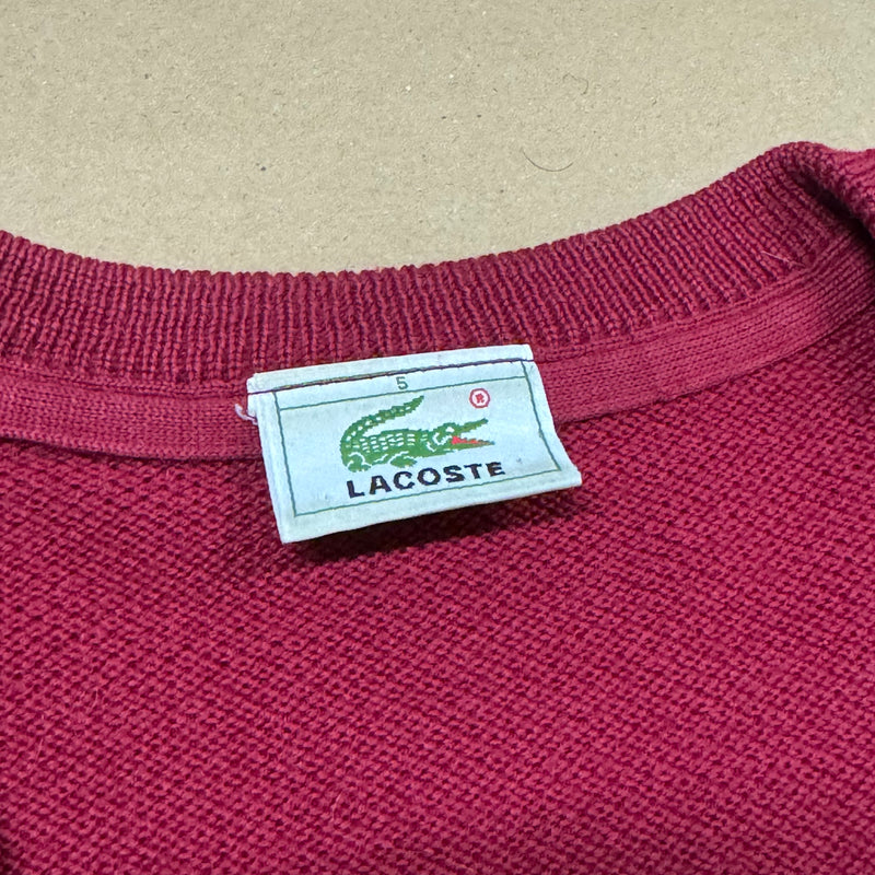 Detailansicht: Sourced limited accessories and clothes Lacoste burgundy knitted sweater – Logo, Nähte oder Material