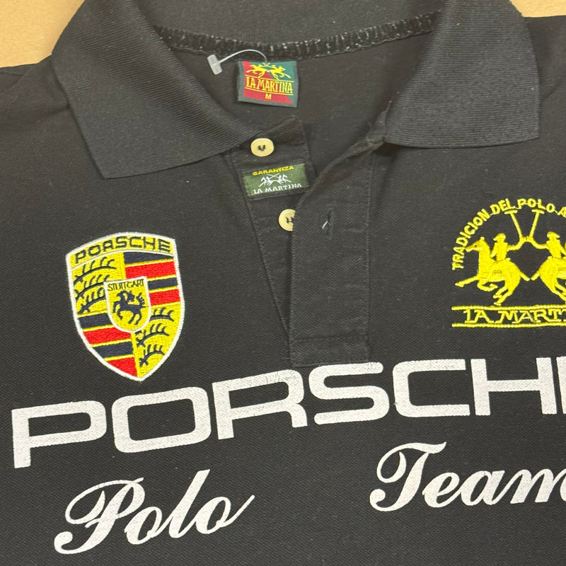 Detailansicht: Sourced limited accessories and clothes La Martina Porsche black polo shirt – Logo, Nähte oder Material