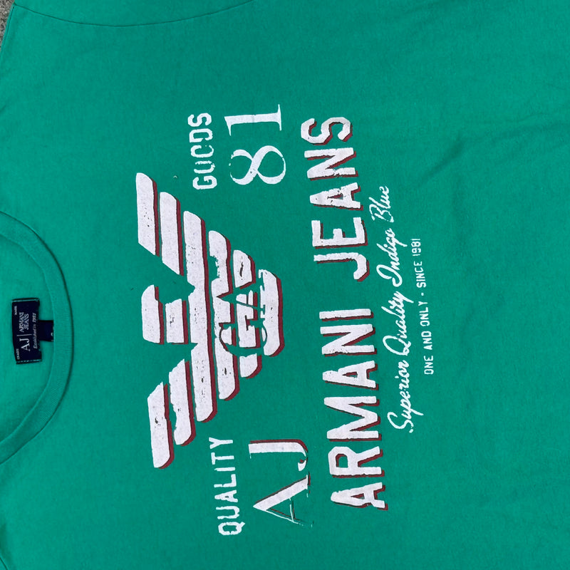 Detailansicht: Sourced limited accessories and clothes Giorgio Armani vintage green graphic t-shirt – Logo, Nähte oder Material