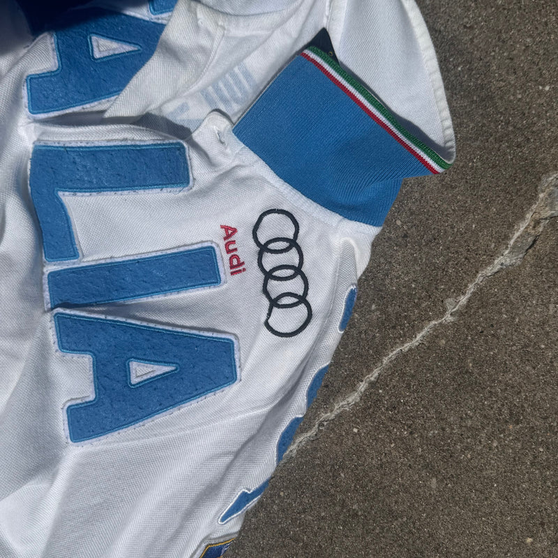 Detailansicht: Sourced limited accessories and clothes Kappa Audi white retro longsleeve poloshirt – Logo, Nähte oder Material