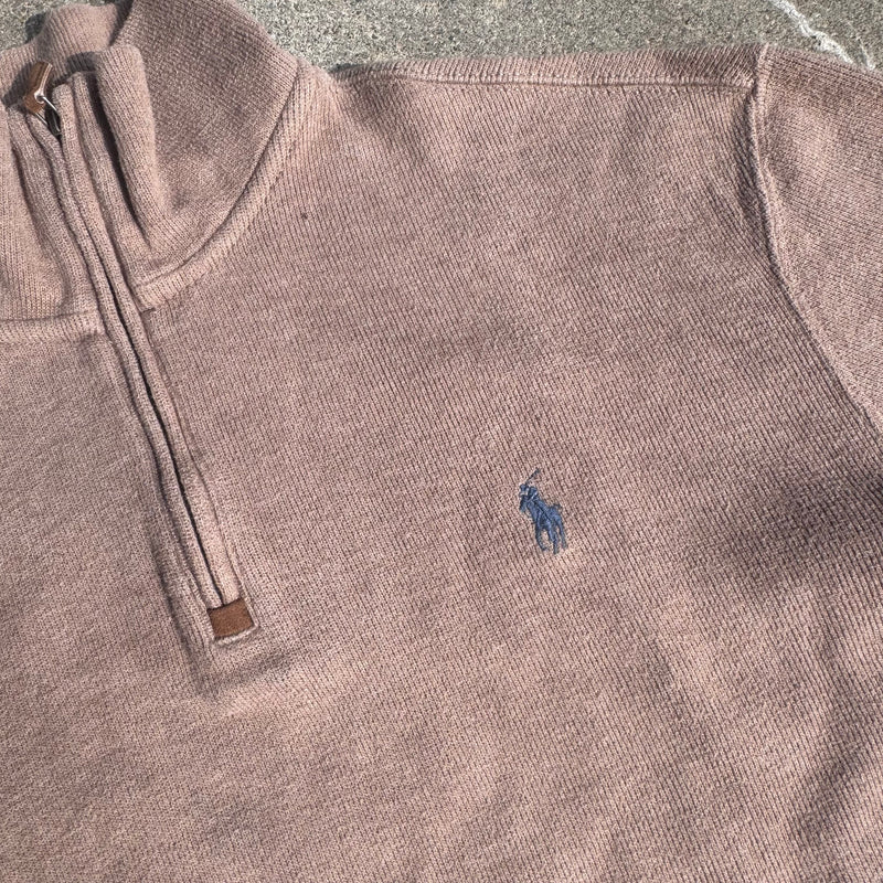 Detailansicht: Sourced limited accessories and clothes Polo Ralph Lauren brown vintage quarter zip – Logo, Nähte oder Material