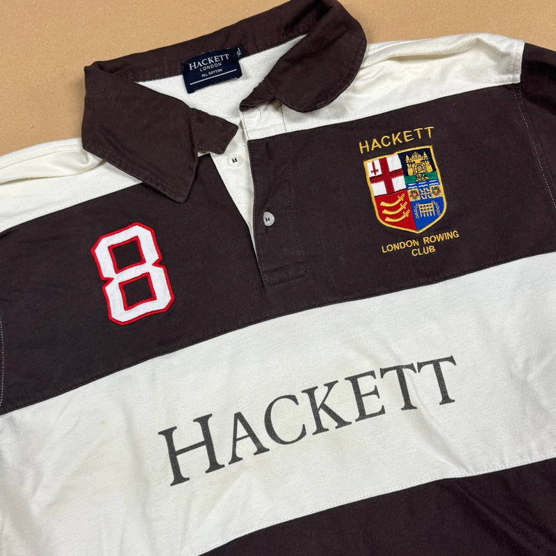 Detailansicht: Sourced limited accessories and clothes Vintage style Hackett London Rugby polo – Logo, Nähte oder Material