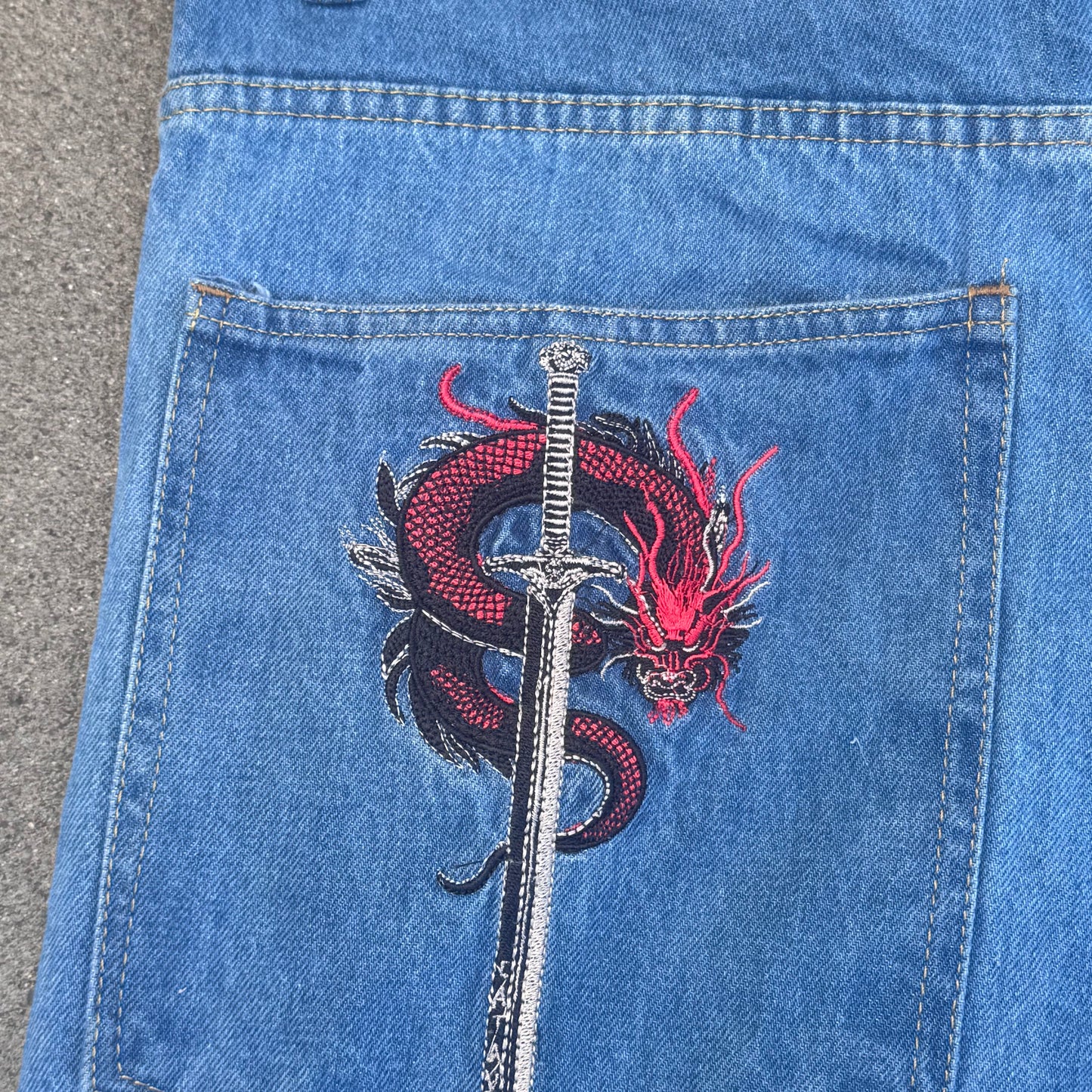 Japanese vintage baggy embroidered denim jeans