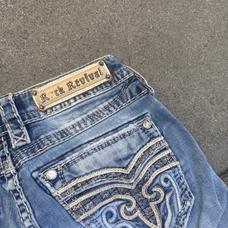Detailansicht: Sourced limited accessories and clothes Rock Revival straight vintage denim jeans – Logo, Nähte oder Material