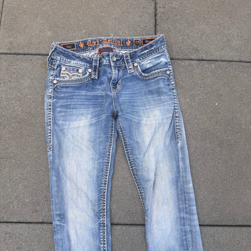 Detailansicht: Sourced limited accessories and clothes Rock Revival straight vintage denim jeans – Logo, Nähte oder Material