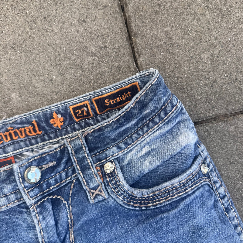 Detailansicht: Sourced limited accessories and clothes Rock Revival straight vintage denim jeans – Logo, Nähte oder Material