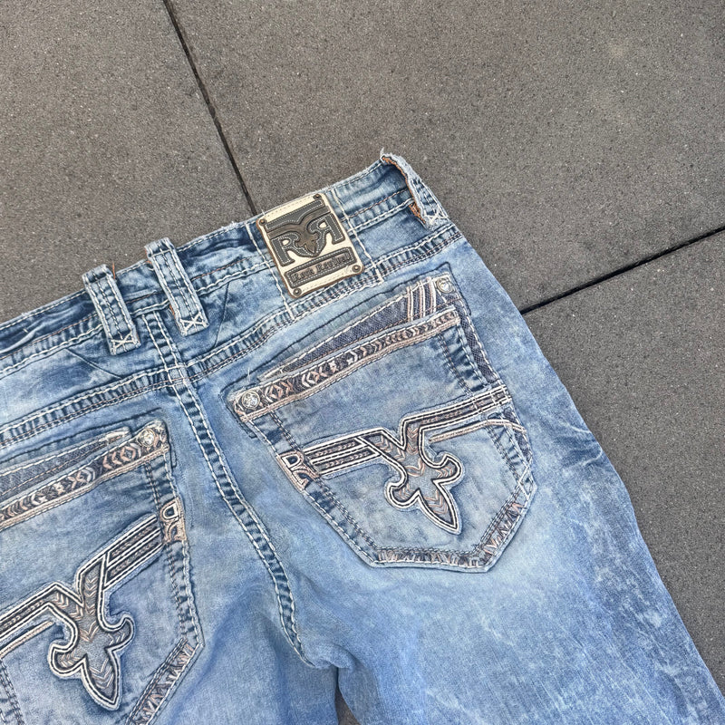 Detailansicht: Sourced limited accessories and clothes Rock Revival vintage straight leg denim jeans – Logo, Nähte oder Material