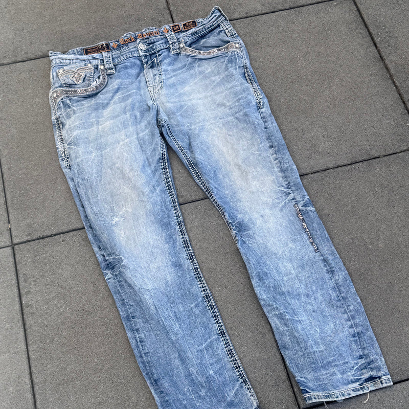 Detailansicht: Sourced limited accessories and clothes Rock Revival vintage straight leg denim jeans – Logo, Nähte oder Material