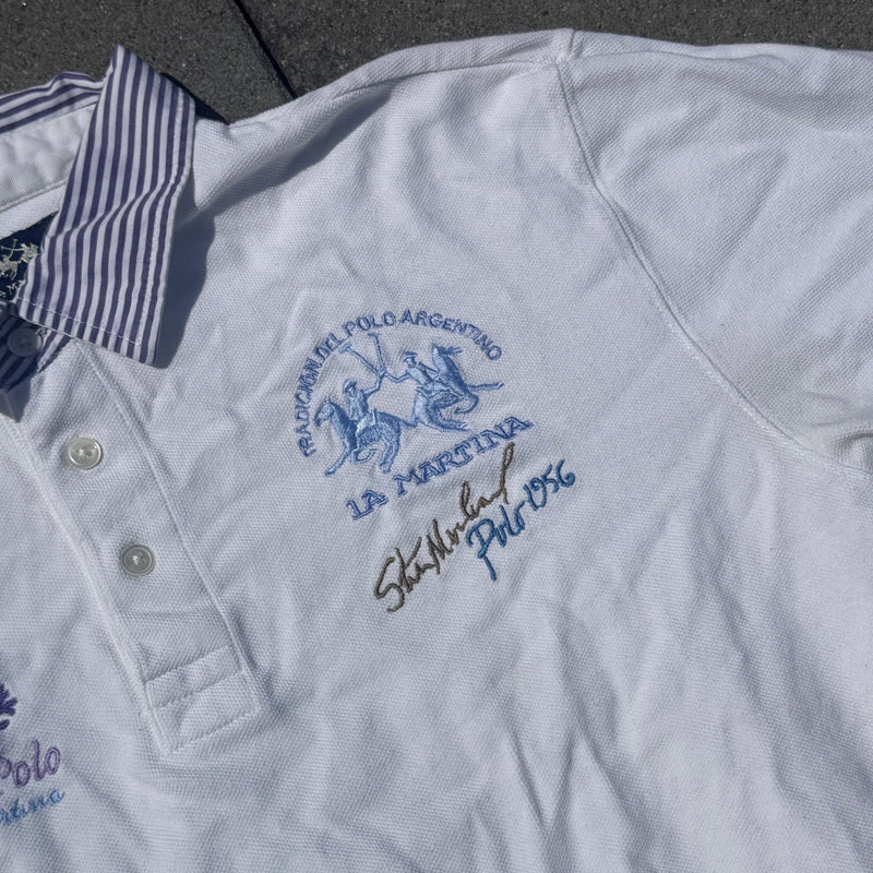 Detailansicht: Sourced limited accessories and clothes La Martina vintage white British poloshirt – Logo, Nähte oder Material