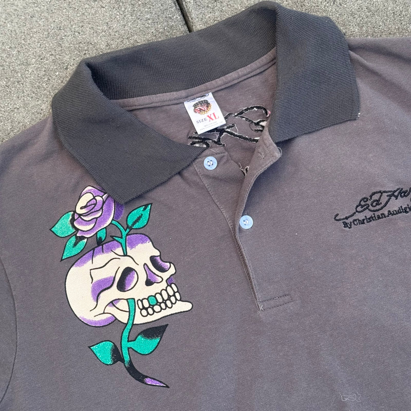 Detailansicht: Sourced limited accessories and clothes Ed Hardy vintage rhinestones poloshirt – Logo, Nähte oder Material