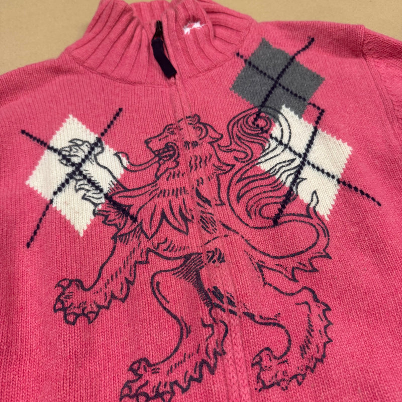 Detailansicht: Sourced limited accessories and clothes La Martina Spannen pink vintage knitted zip-up – Logo, Nähte oder Material