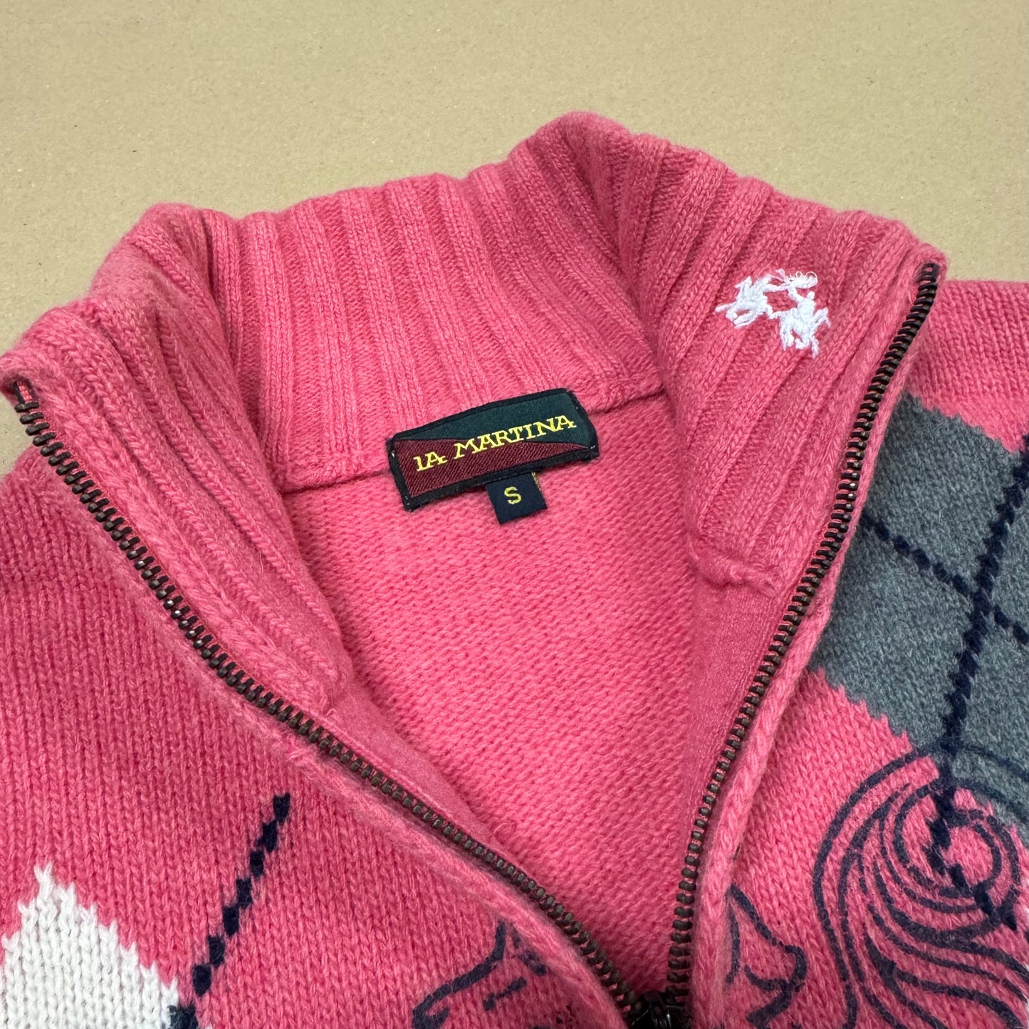 La Martina Spannen pink vintage knitted zip-up