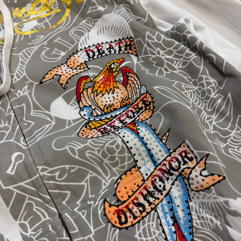 Detailansicht: Sourced limited accessories and clothes Ed Hardy y2k “death before dishonor” zip hoodie – Logo, Nähte oder Material