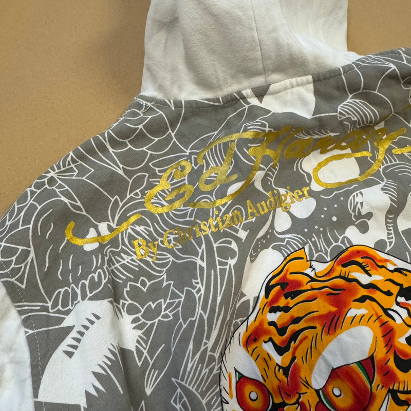 Detailansicht: Sourced limited accessories and clothes Ed Hardy y2k “death before dishonor” zip hoodie – Logo, Nähte oder Material