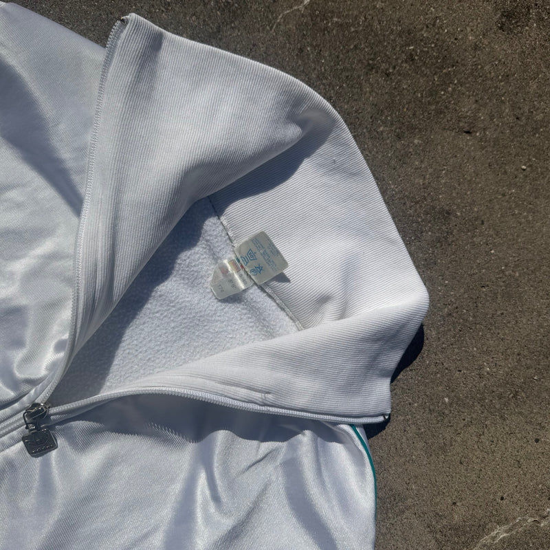 Detailansicht: Sourced limited accessories and clothes Adidas vintage 90s white track jacket – Logo, Nähte oder Material