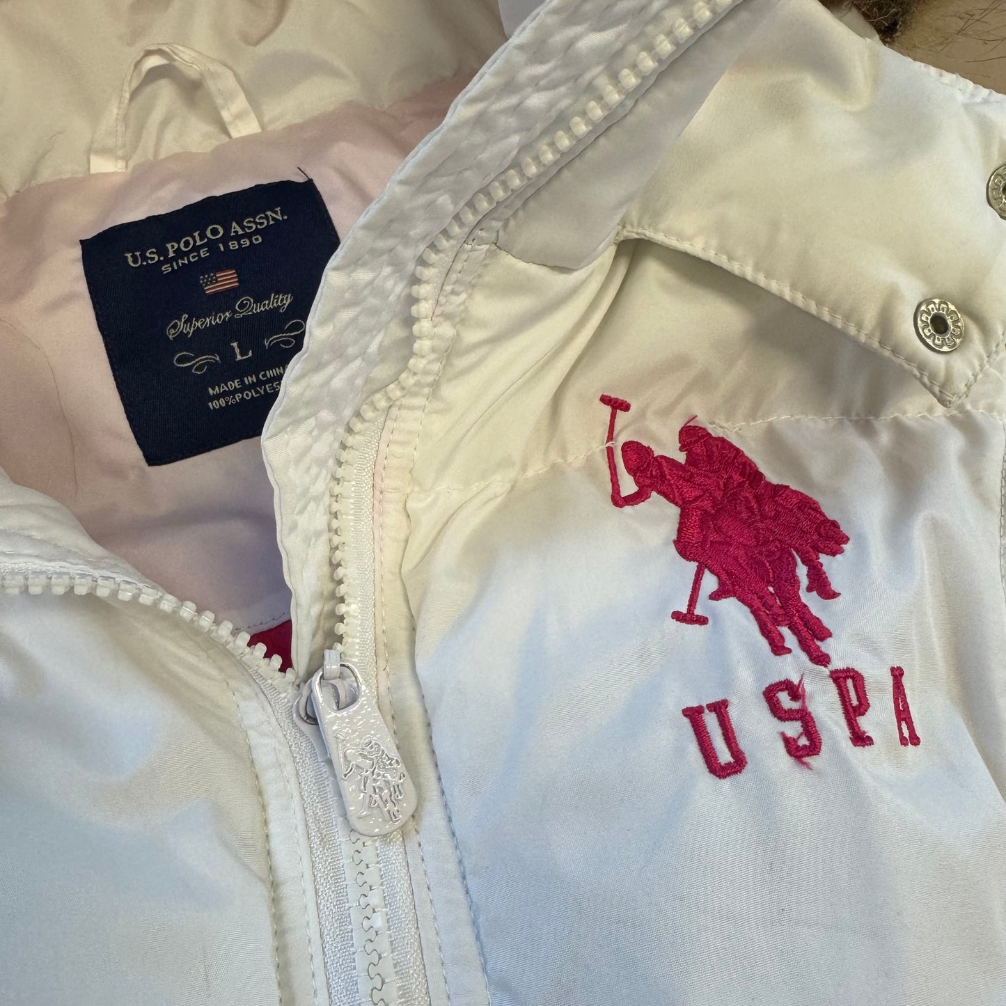 US Polo Assn white fur puffer vest