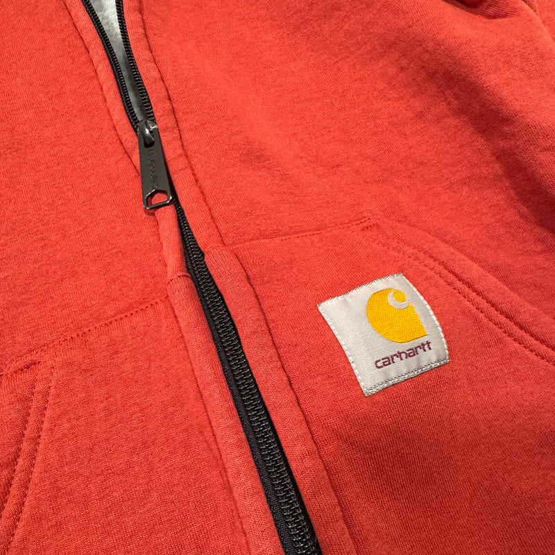 Detailansicht: Sourced limited accessories and clothes Carhartt red zipped fleece hoodie – Logo, Nähte oder Material