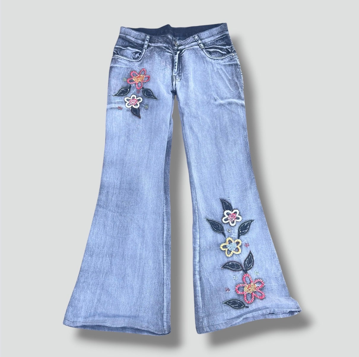 Floral embroidered vintage wide leg jeans