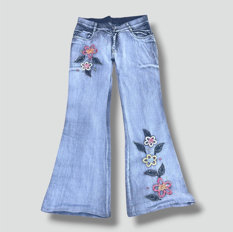 Sourced limited accessories and clothes Floral embroidered vintage wide leg jeans – Secondhand Streetwear