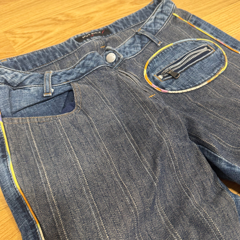 Detailansicht: Sourced limited accessories and clothes Miss Sixty wide leg high waist y2k jeans – Logo, Nähte oder Material