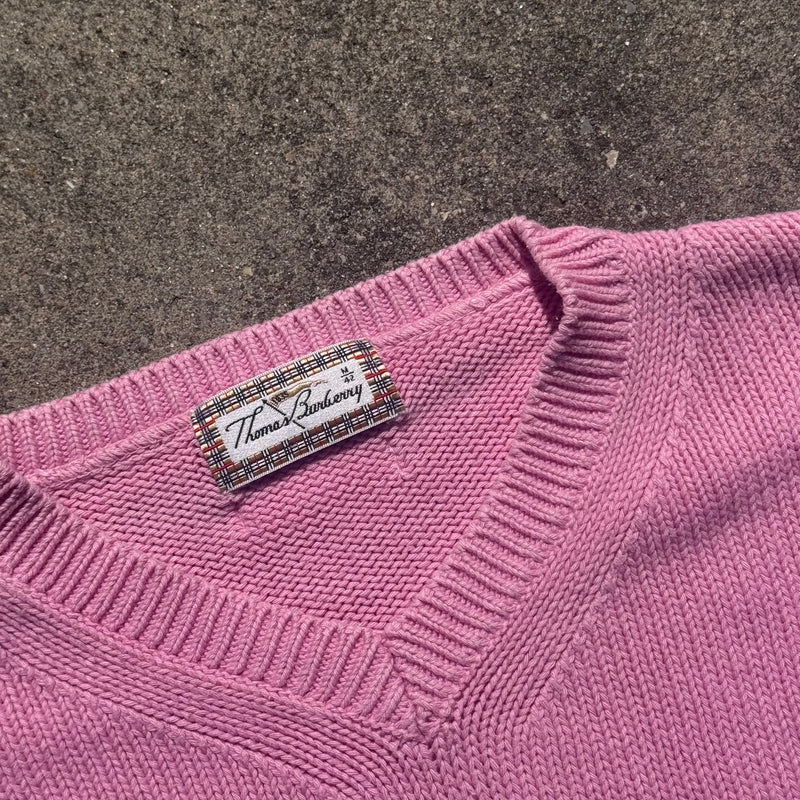 Detailansicht: Sourced limited accessories and clothes Thomas Burberry vintage pink knitted sweatshirt – Logo, Nähte oder Material