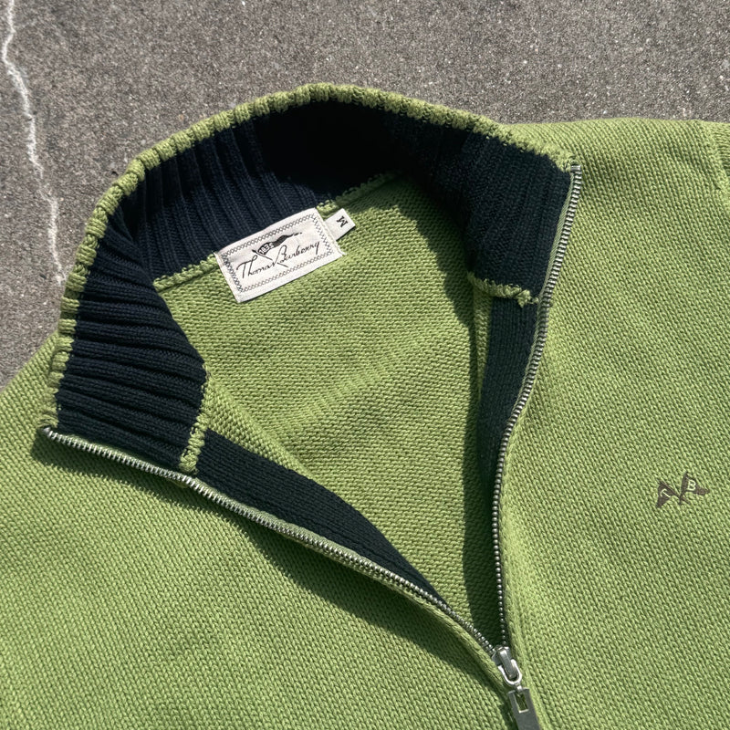 Detailansicht: Sourced limited accessories and clothes Thomas Burberry vintage green zip jacket – Logo, Nähte oder Material