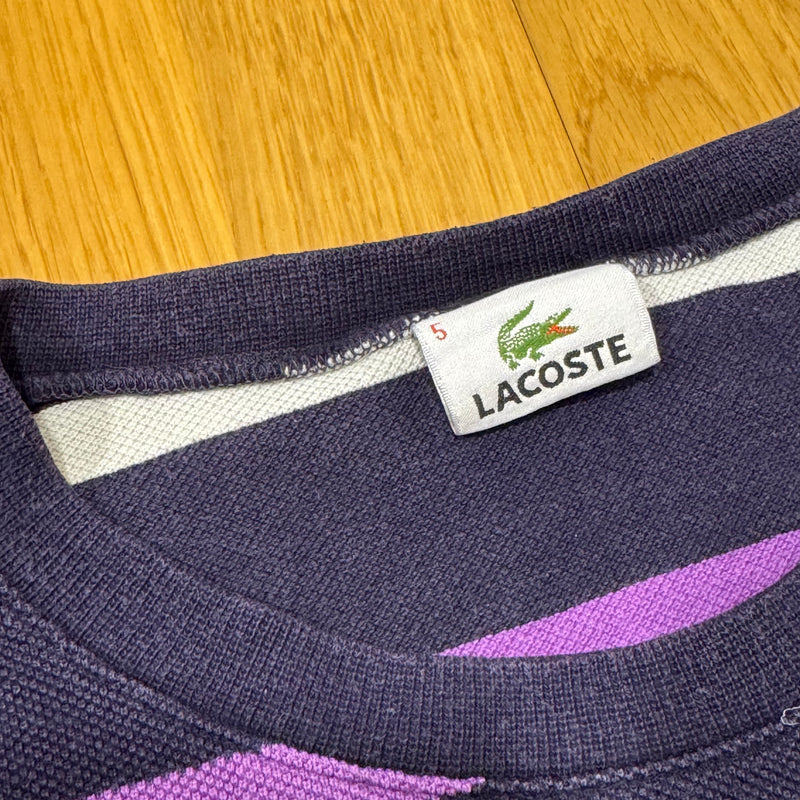 Detailansicht: Sourced limited accessories and clothes Lacoste vintage purple striped sweatshirt – Logo, Nähte oder Material