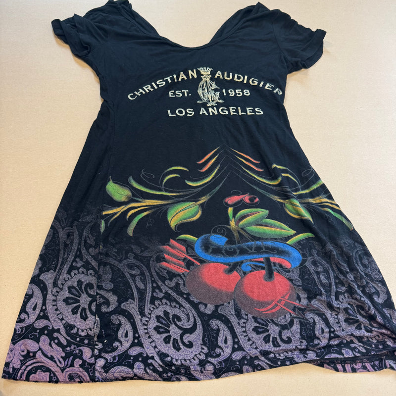 Detailansicht: Sourced limited accessories and clothes Christian Audigier Y2K vintage dress – Logo, Nähte oder Material