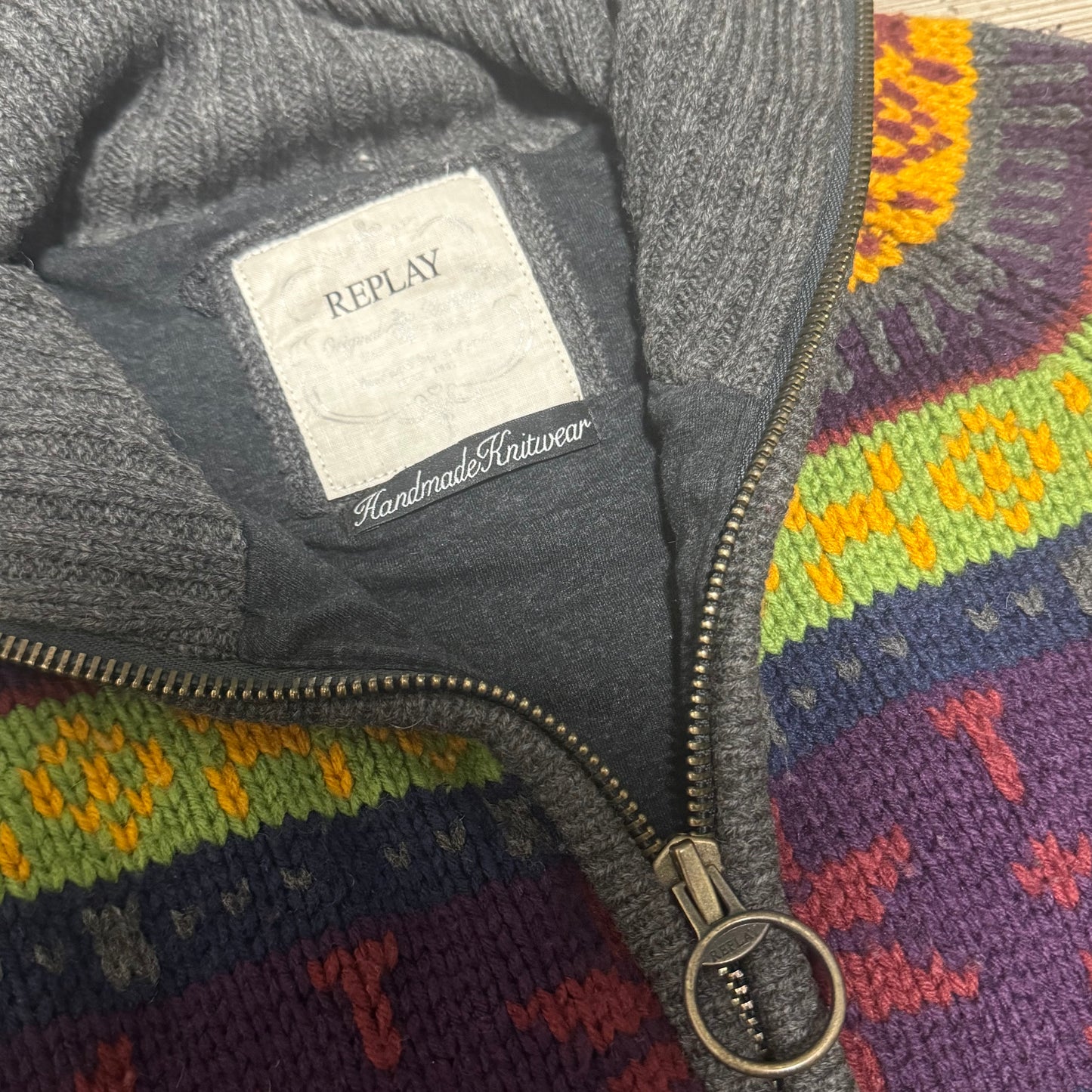 Vintage Replay “handmade knitwear” colourful jacket