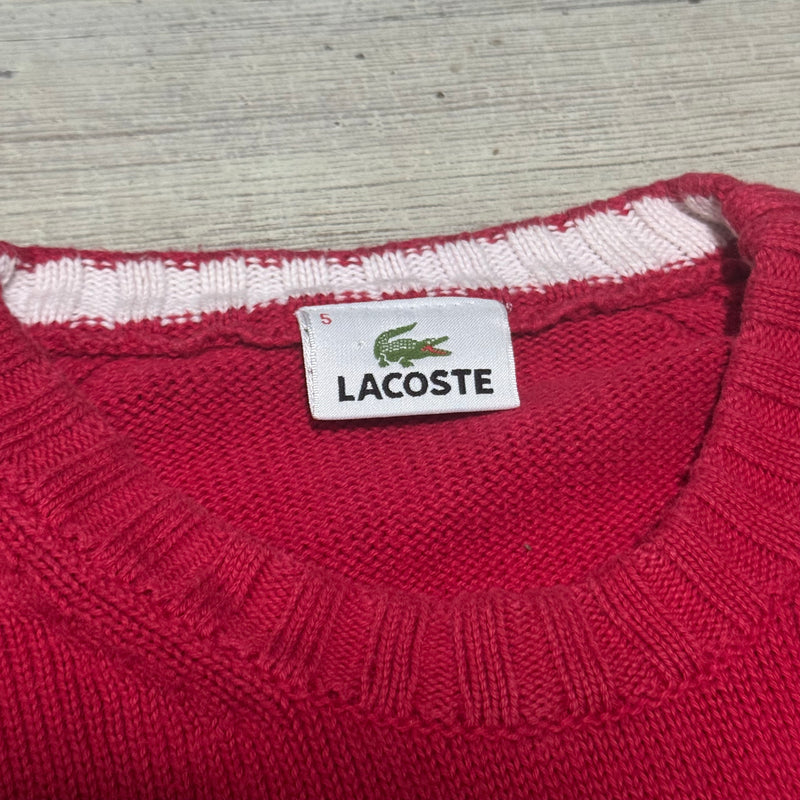 Detailansicht: Sourced limited accessories and clothes Lacoste vintage red knitted sweater – Logo, Nähte oder Material