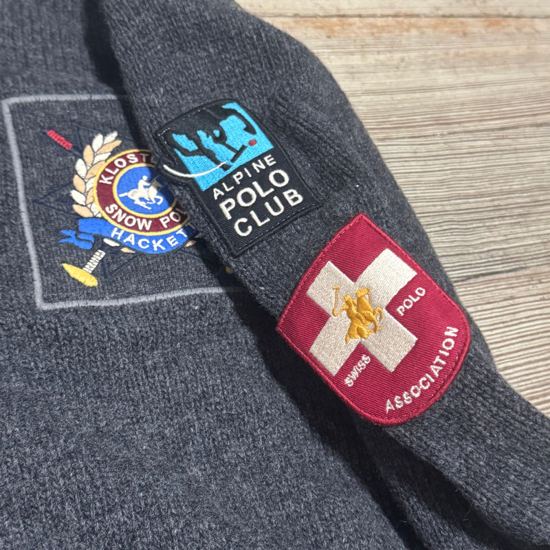 Detailansicht: Sourced limited accessories and clothes Hackett Klosters snow polo knitted jacket – Logo, Nähte oder Material